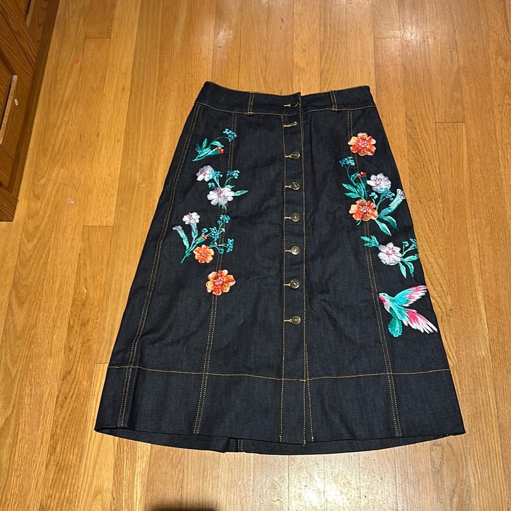 Kate Spade Embroidered Denim Midi Skirt